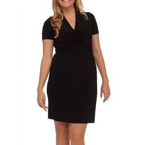 Norma Kamali M Black Dress Surplice Faux Wrap Cocktail Evening Travel LBD Jersey